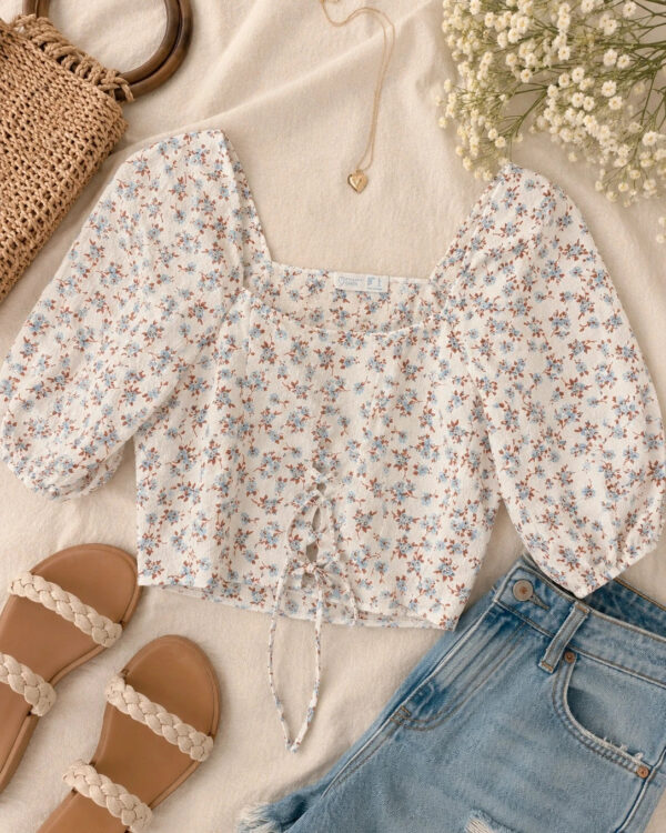 Primark Floral Milkmaid Top UK 6 Puff Sleeve Cottagecore