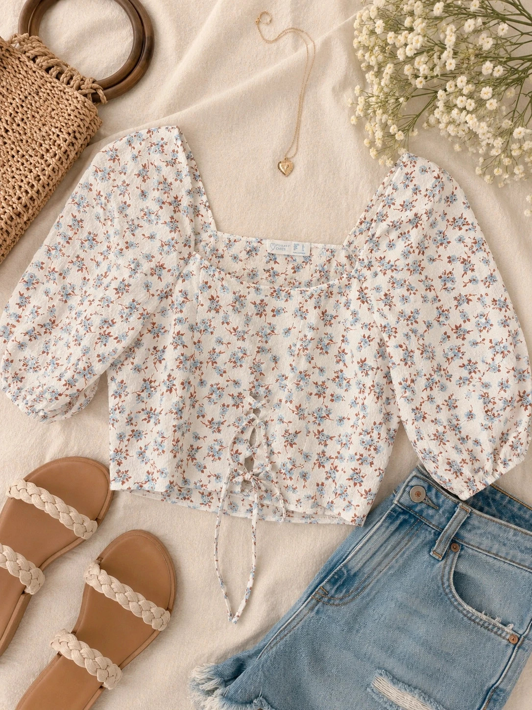Primark Floral Milkmaid Top UK 6 Puff Sleeve Cottagecore