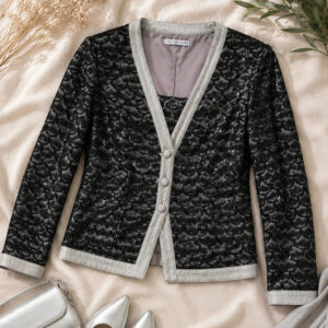 Gina Bacconi Sparkly Sequin Evening Jacket UK 12 Black Silver Occasion