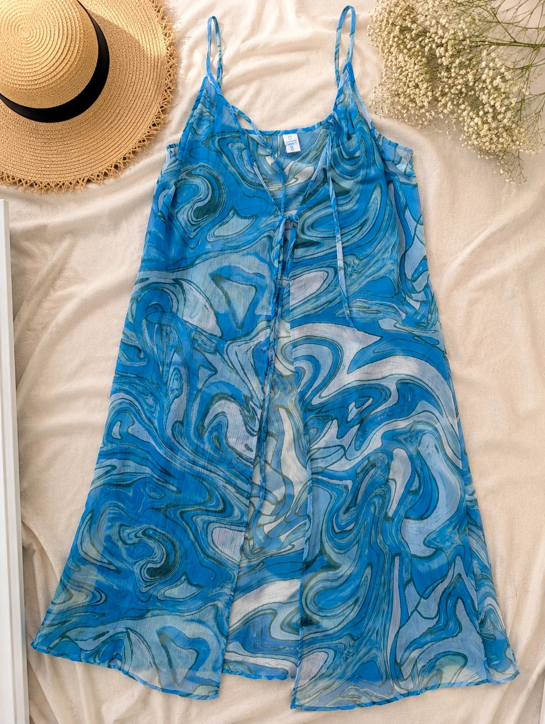 Primark Cares Blue Marble Slip Dress XL UK 18 20 Summer Beach Holiday Y2K
