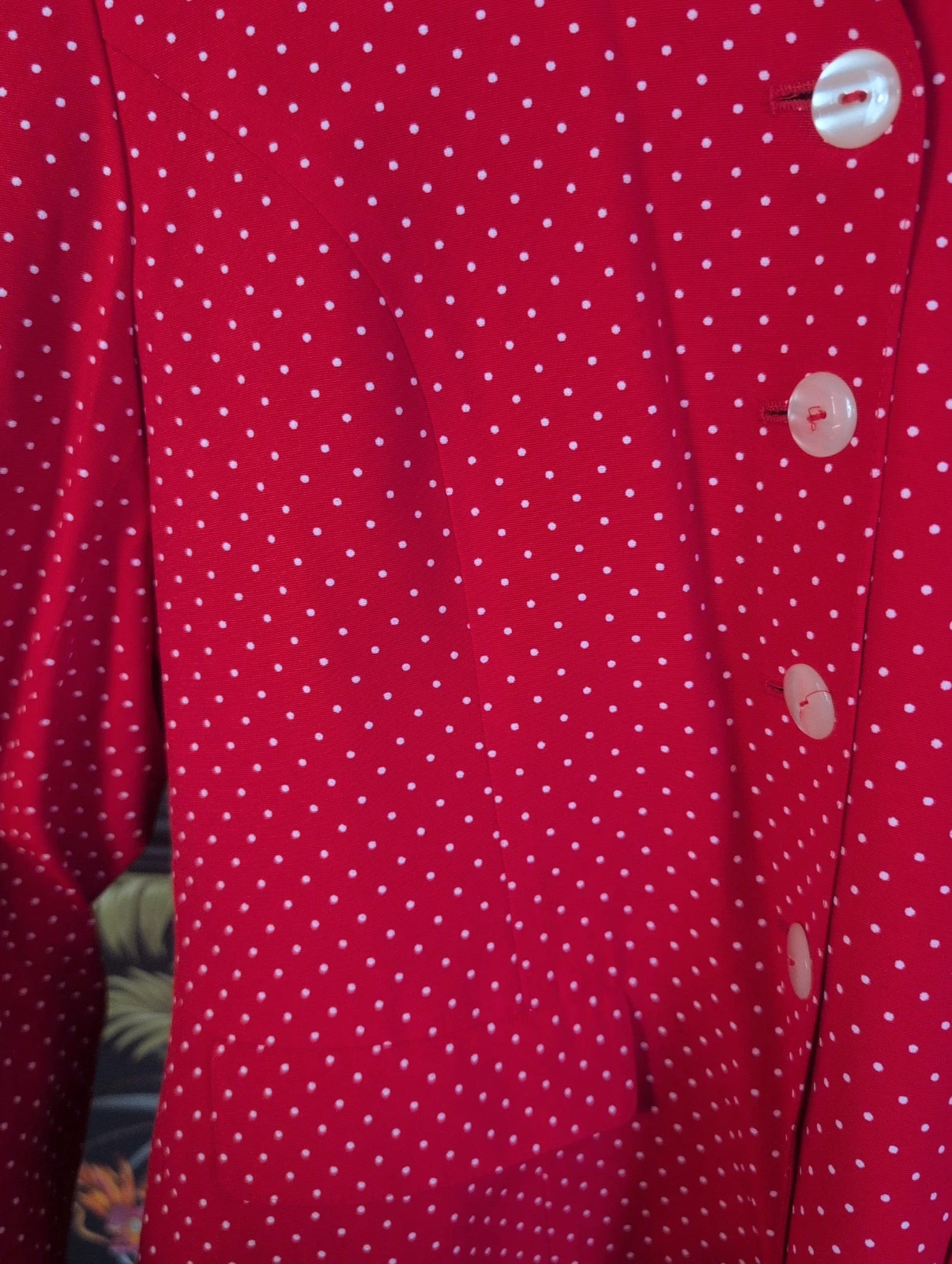 Vintage 80s Red Polka Dot Blazer Jacket UK 12–14 White Spot Smart Retro - Image 12