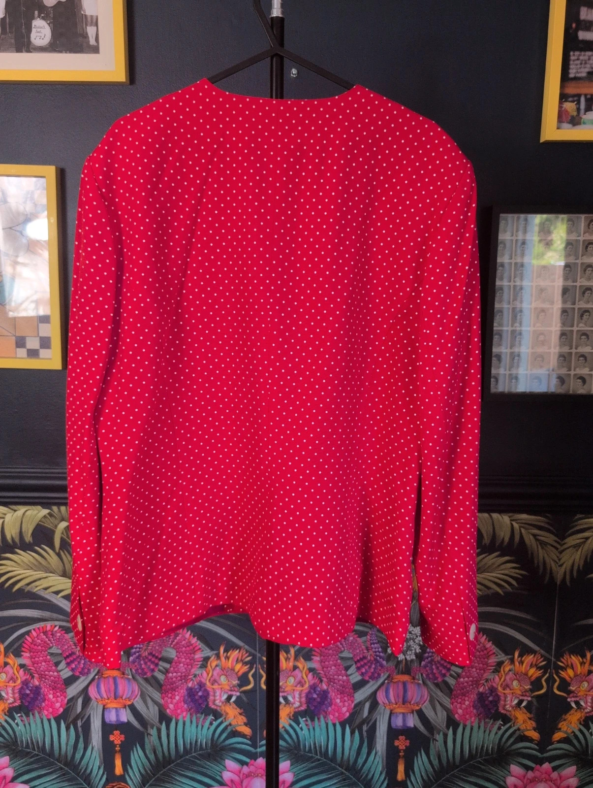 Vintage 80s Red Polka Dot Blazer Jacket UK 12–14 White Spot Smart Retro - Image 3