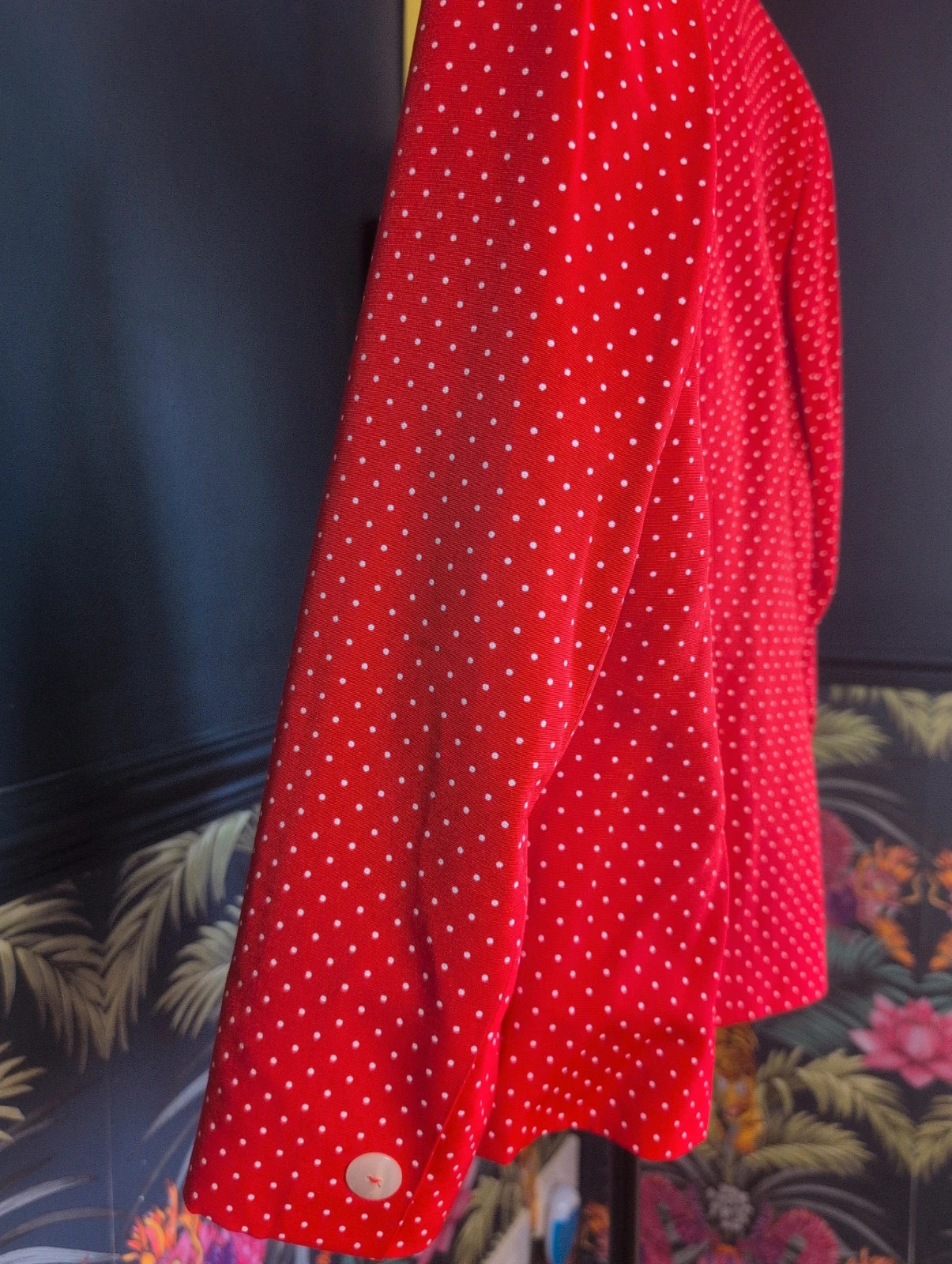 Vintage 80s Red Polka Dot Blazer Jacket UK 12–14 White Spot Smart Retro - Image 4