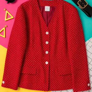 Vintage 80s Red Polka Dot Blazer Jacket UK 12–14 White Spot Smart Retro