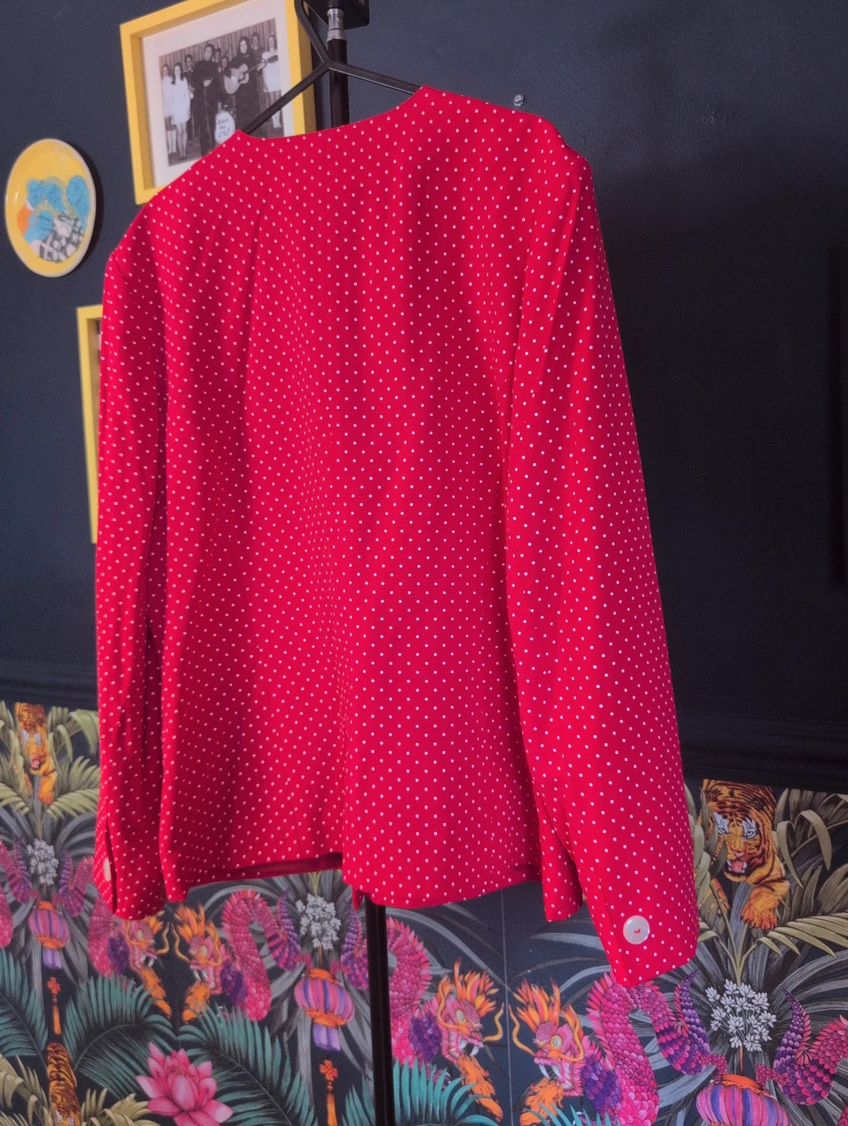 Vintage 80s Red Polka Dot Blazer Jacket UK 12–14 White Spot Smart Retro - Image 8