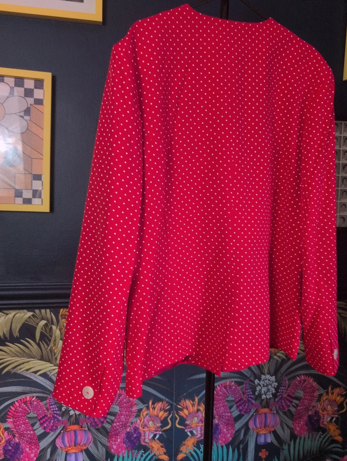 Vintage 80s Red Polka Dot Blazer Jacket UK 12–14 White Spot Smart Retro - Image 9