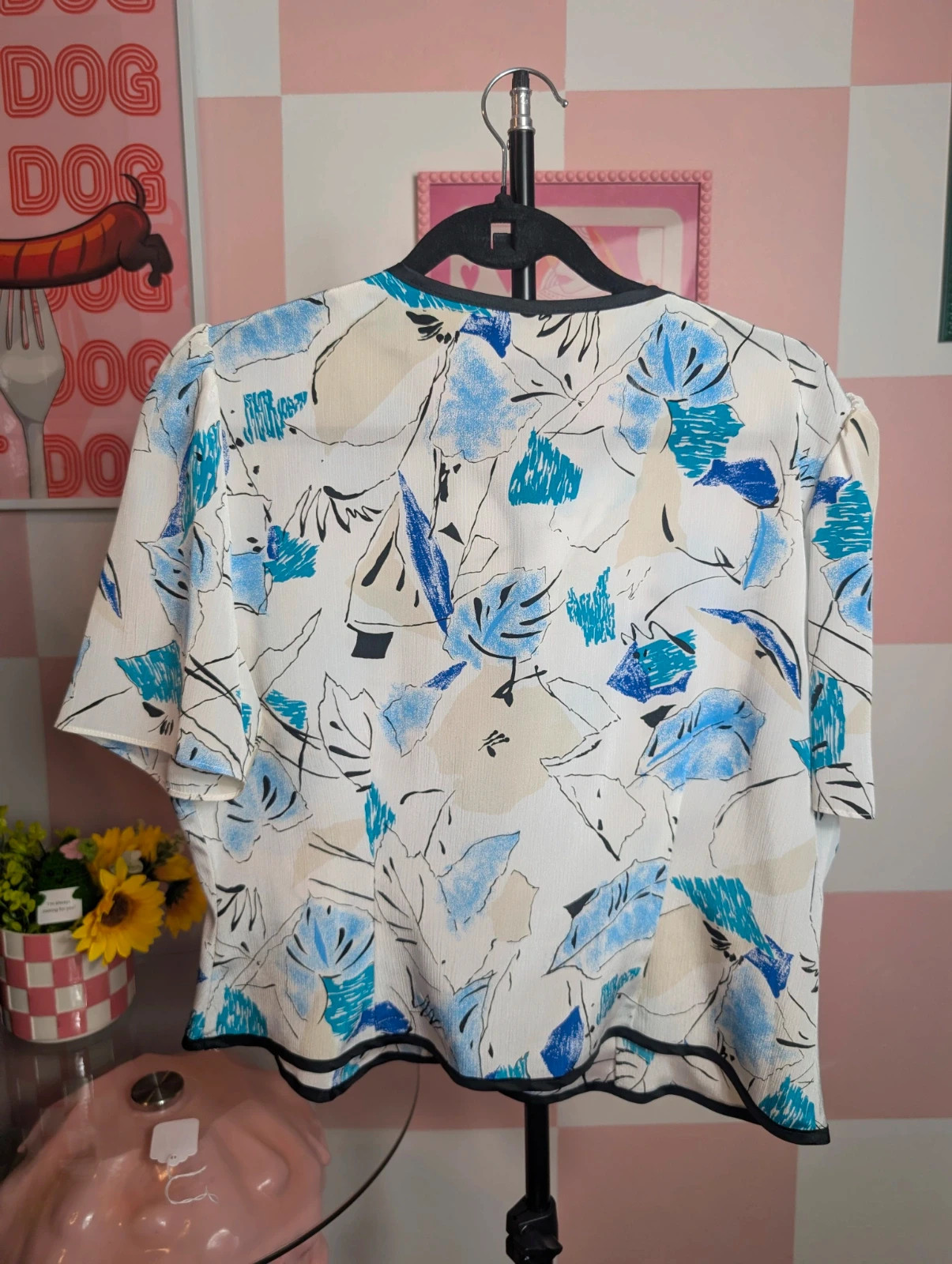 Vintage 80s 90s Sixth Sense Blouse Jacket UK 12-14 Petite Blue Abstract Print - Image 3