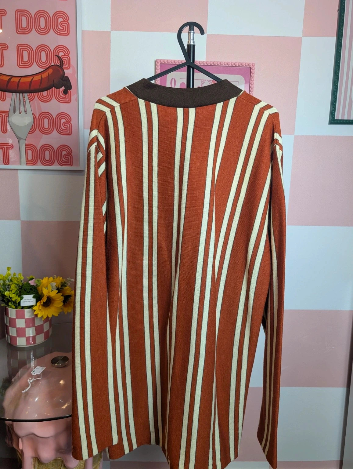 True Vintage 70s Striped V Neck Jumper UK 14 Brown Cream Retro Knit - Image 5