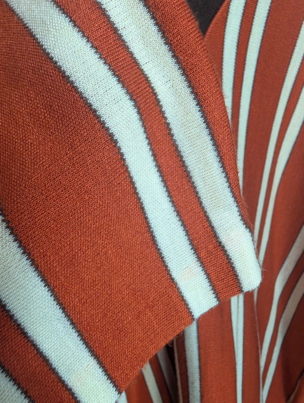 True Vintage 70s Striped V Neck Jumper UK 14 Brown Cream Retro Knit - Image 6