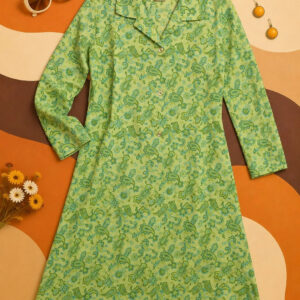 Vintage 70s Green Paisley Midi House Dress UK 12-14 Button Front