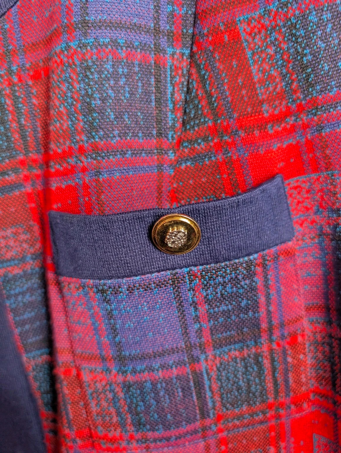 Vintage 90s Fulton Tartan Collarless Jacket UK 14-16 Gold Buttons - Image 4