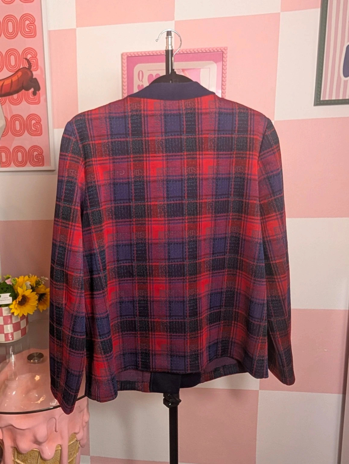 Vintage 90s Fulton Tartan Collarless Jacket UK 14-16 Gold Buttons - Image 3