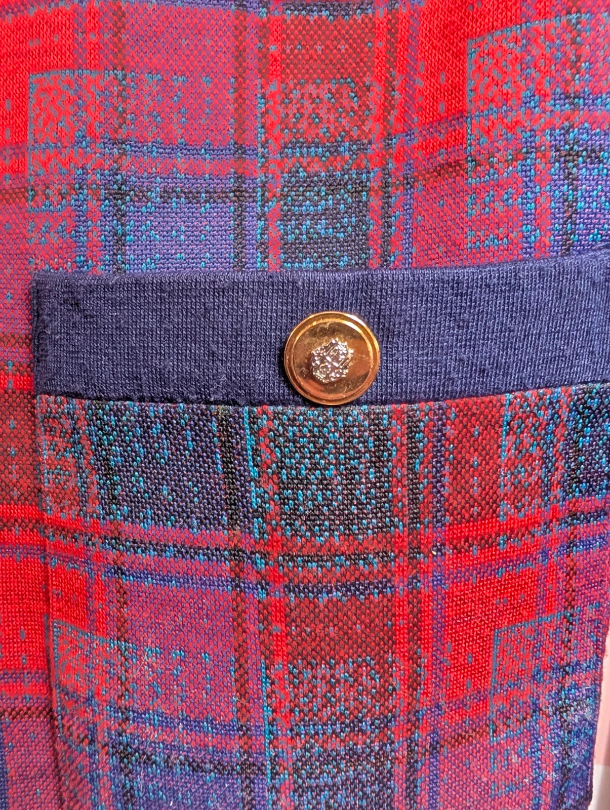Vintage 90s Fulton Tartan Collarless Jacket UK 14-16 Gold Buttons - Image 6