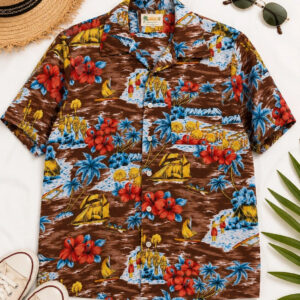 True Vintage 80s Waikiki Hawaiian Aloha Shirt Medium Made in Korea Tropical Print