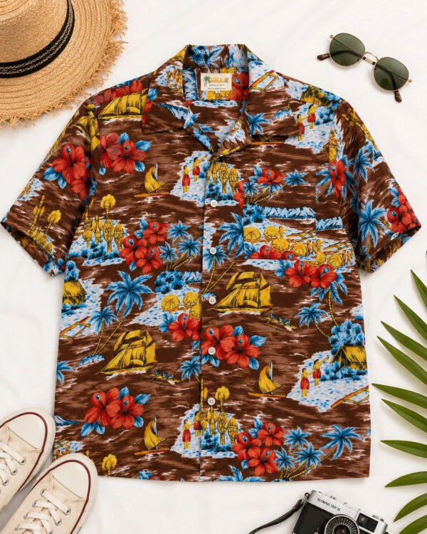 True Vintage 80s Waikiki Hawaiian Aloha Shirt Medium Made in Korea Tropical Print