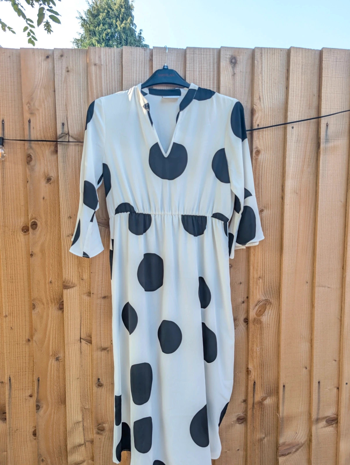 Wallis Petite Black & White Polka Dot Midi Dress UK 14 Retro Monochrome Tea Dress - Image 2