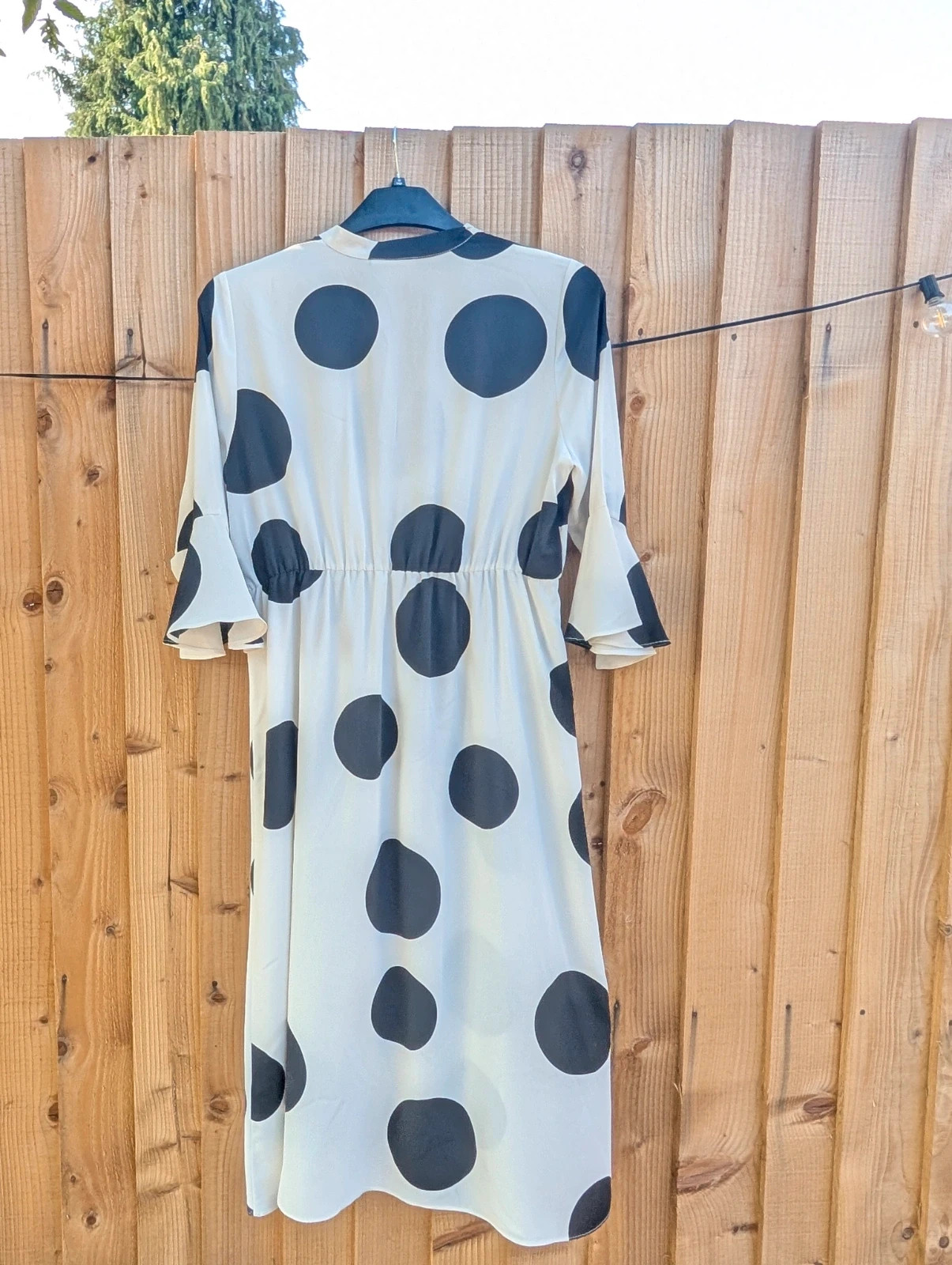Wallis Petite Black & White Polka Dot Midi Dress UK 14 Retro Monochrome Tea Dress - Image 9