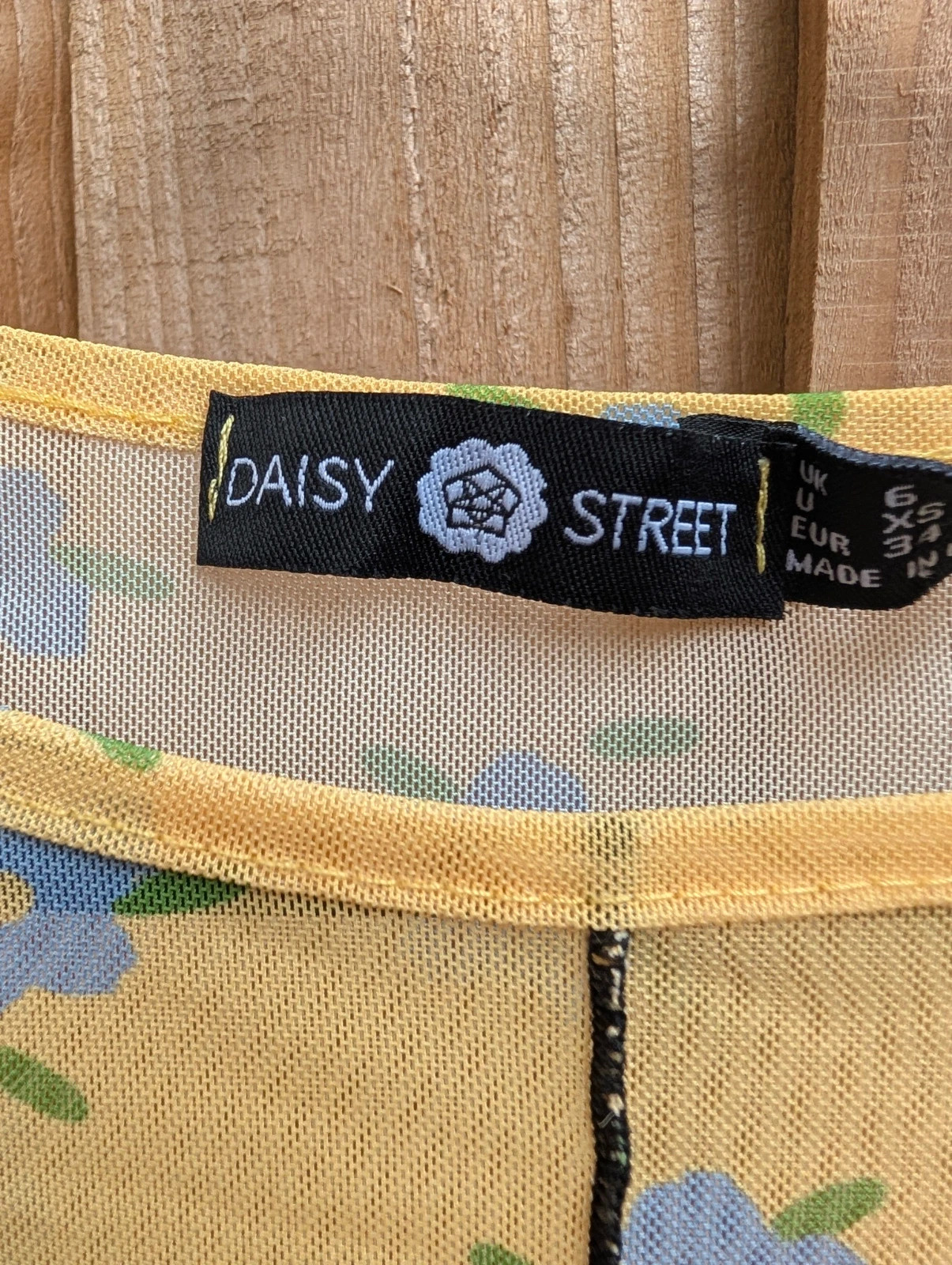 Daisy Street Yellow Floral Mesh Long Sleeve Top UK 6 Y2K 90s Sheer Lettuce Hem - Image 11