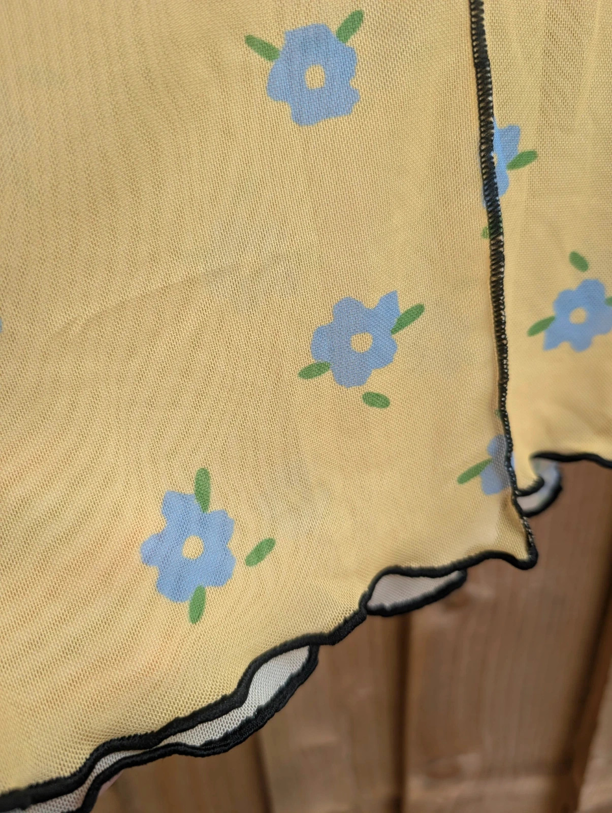 Daisy Street Yellow Floral Mesh Long Sleeve Top UK 6 Y2K 90s Sheer Lettuce Hem - Image 6