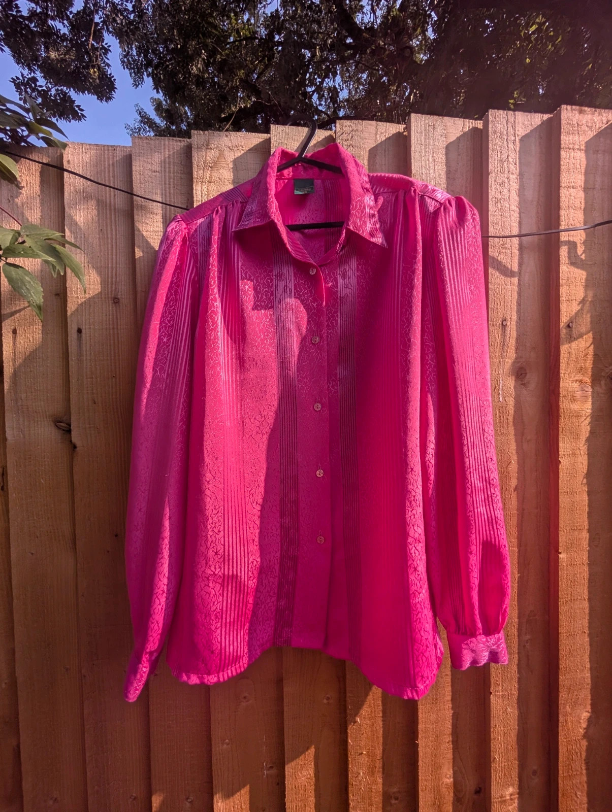 Vintage 80s Canda Hot Pink Jacquard Blouse Balloon Sleeve Size 38 UK 12–14 - Image 3