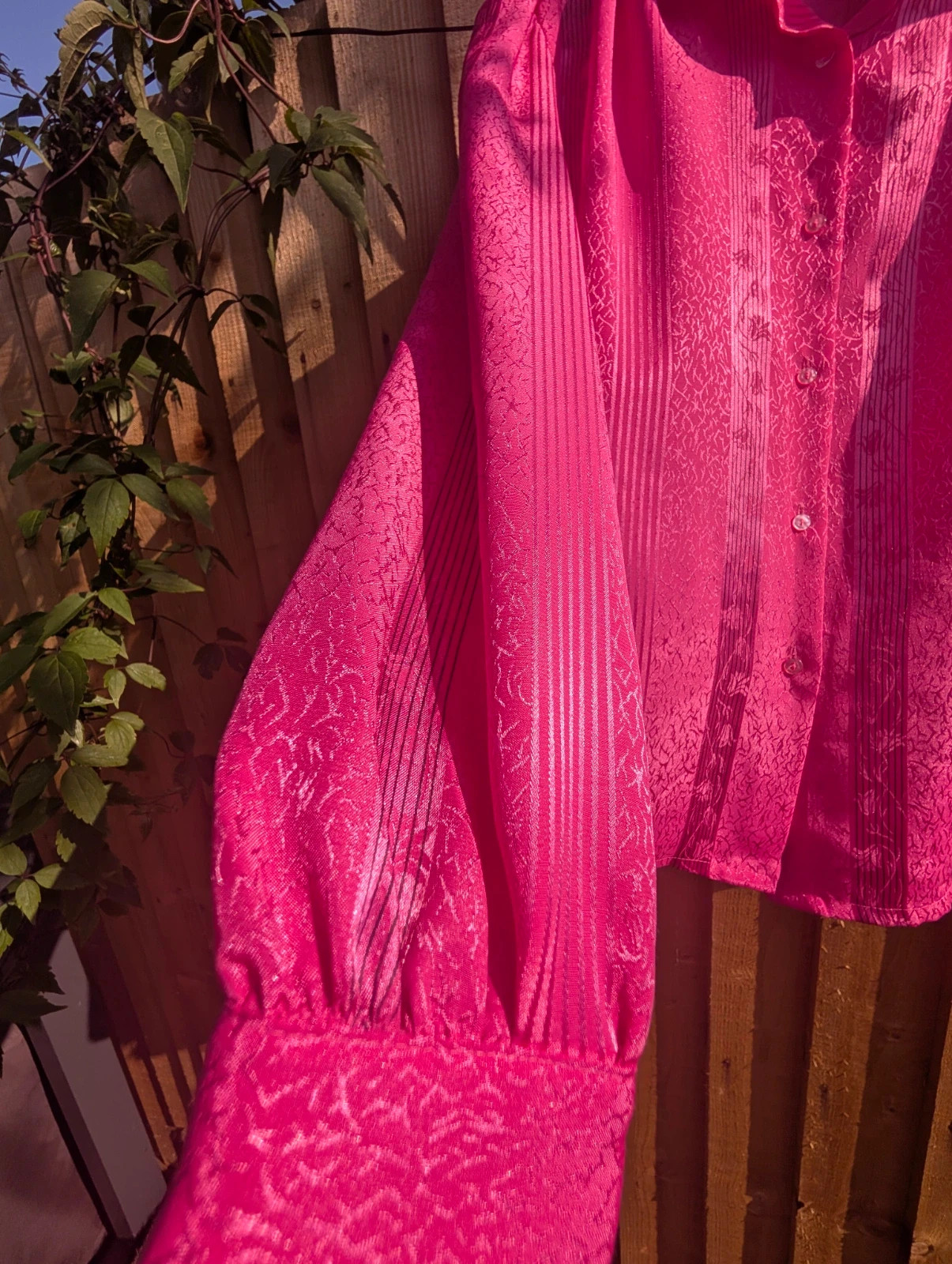 Vintage 80s Canda Hot Pink Jacquard Blouse Balloon Sleeve Size 38 UK 12–14 - Image 5