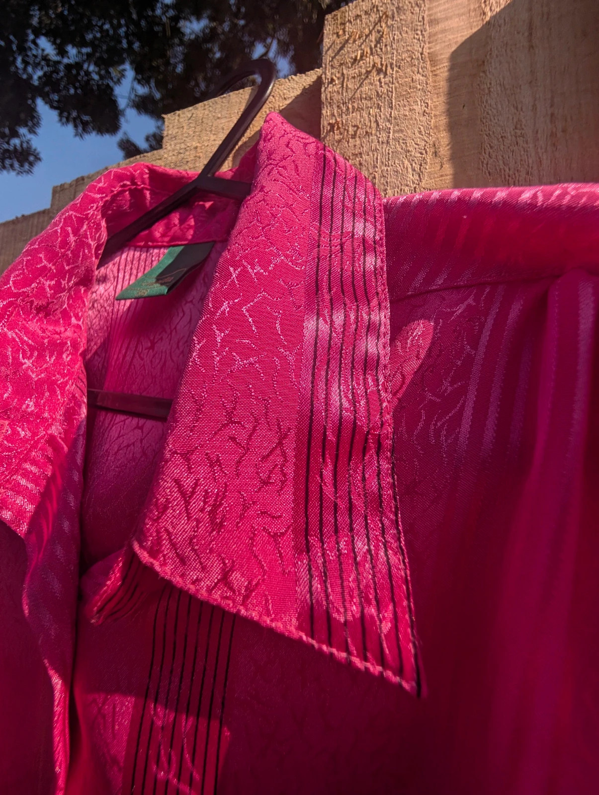 Vintage 80s Canda Hot Pink Jacquard Blouse Balloon Sleeve Size 38 UK 12–14 - Image 6