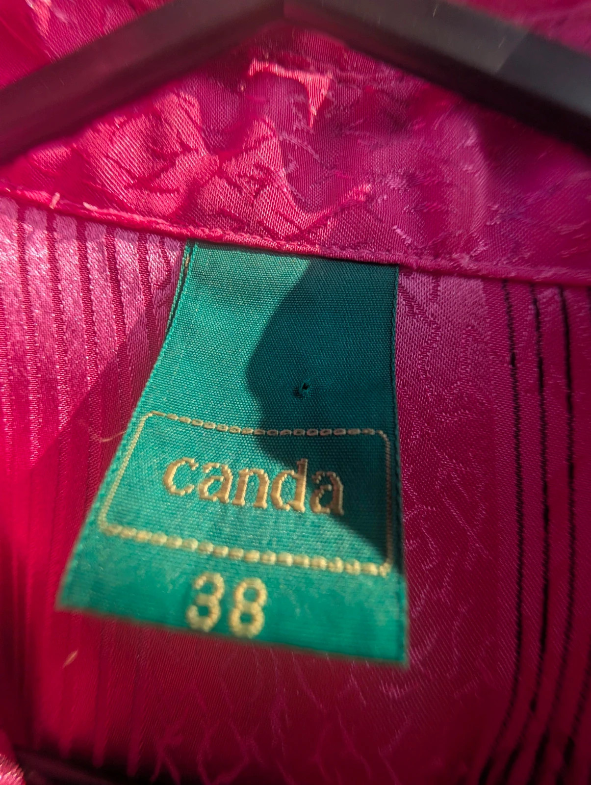 Vintage 80s Canda Hot Pink Jacquard Blouse Balloon Sleeve Size 38 UK 12–14 - Image 7