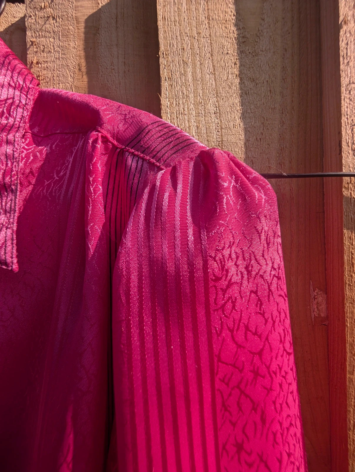 Vintage 80s Canda Hot Pink Jacquard Blouse Balloon Sleeve Size 38 UK 12–14 - Image 8