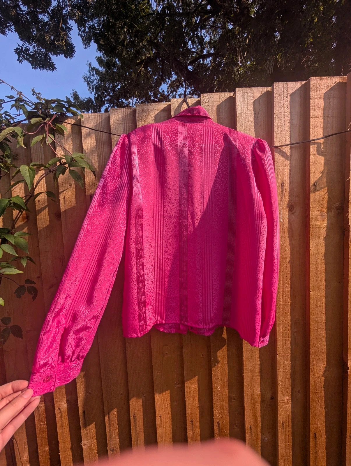 Vintage 80s Canda Hot Pink Jacquard Blouse Balloon Sleeve Size 38 UK 12–14 - Image 11