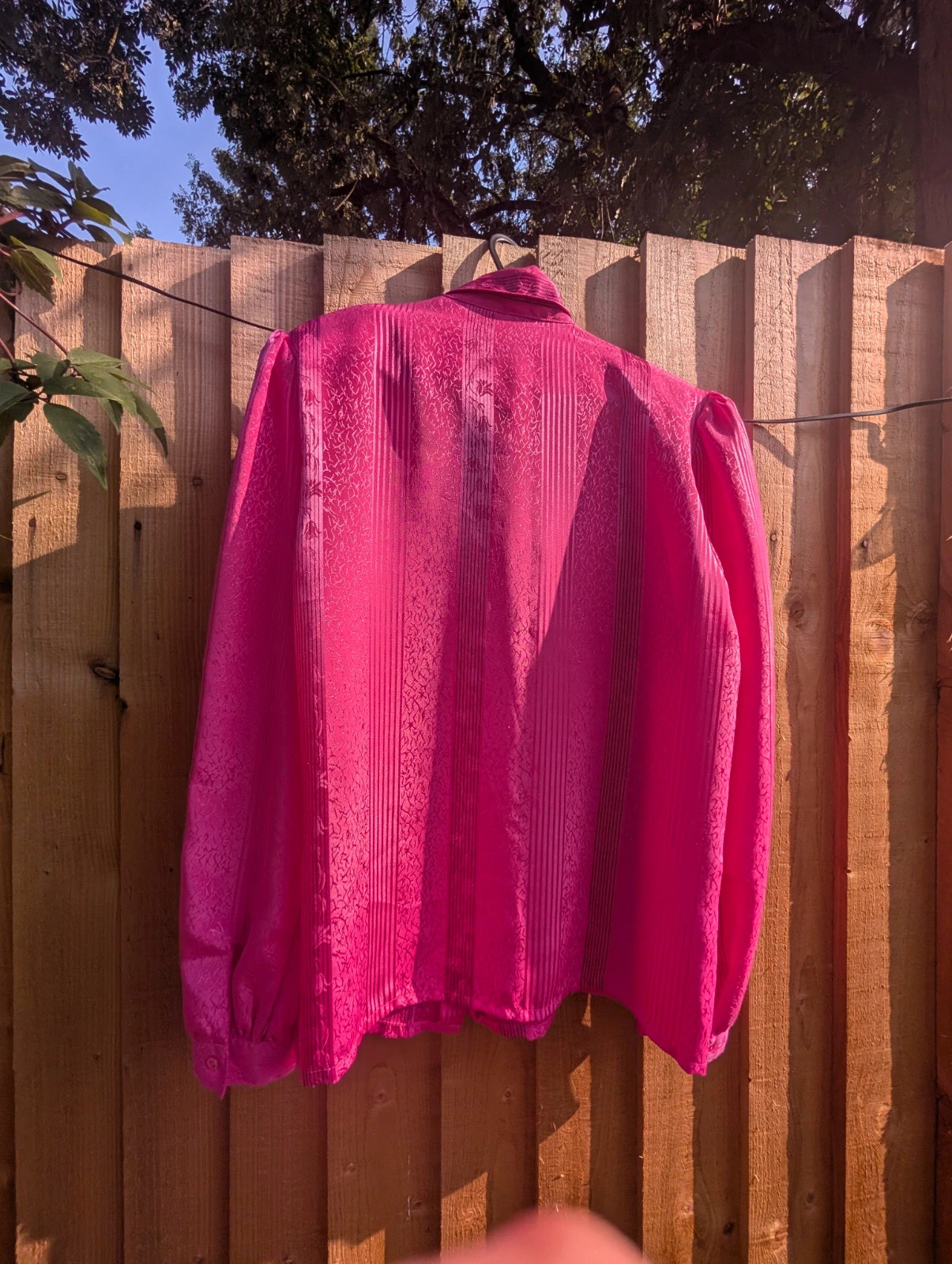 Vintage 80s Canda Hot Pink Jacquard Blouse Balloon Sleeve Size 38 UK 12–14 - Image 12