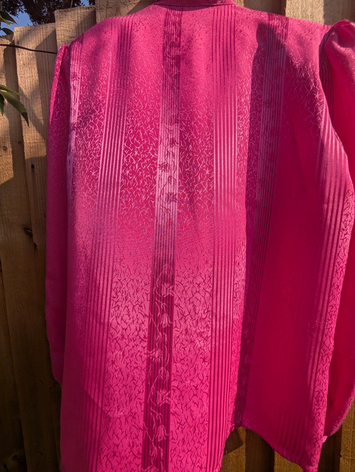 Vintage 80s Canda Hot Pink Jacquard Blouse Balloon Sleeve Size 38 UK 12–14 - Image 14