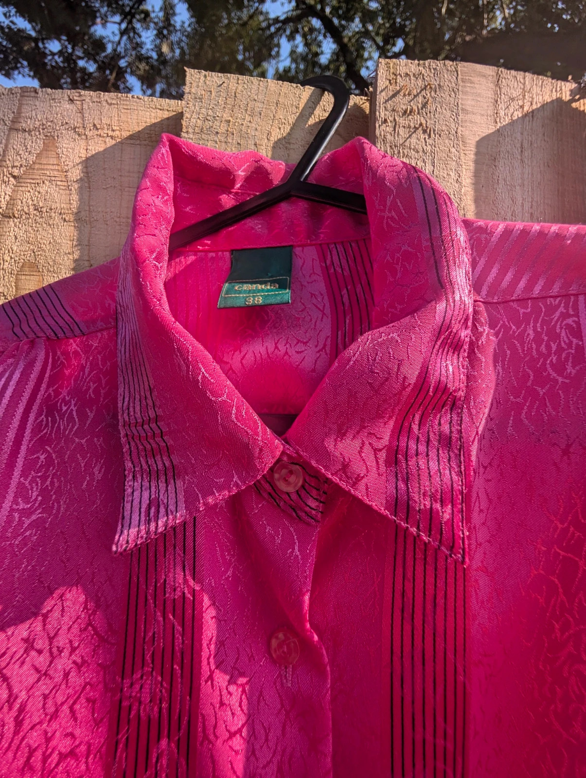Vintage 80s Canda Hot Pink Jacquard Blouse Balloon Sleeve Size 38 UK 12–14 - Image 10
