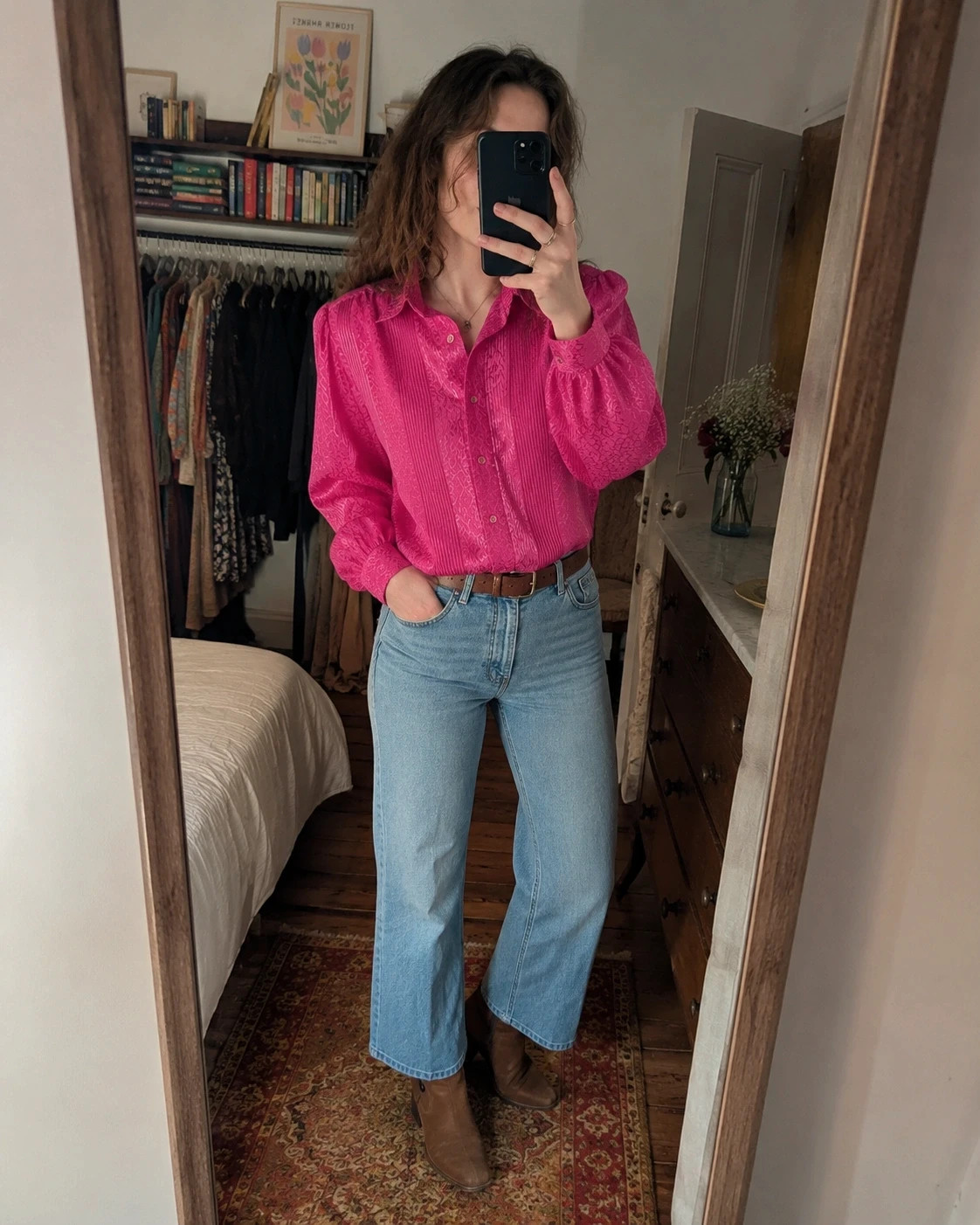 Vintage 80s Canda Hot Pink Jacquard Blouse Balloon Sleeve Size 38 UK 12–14 - Image 18