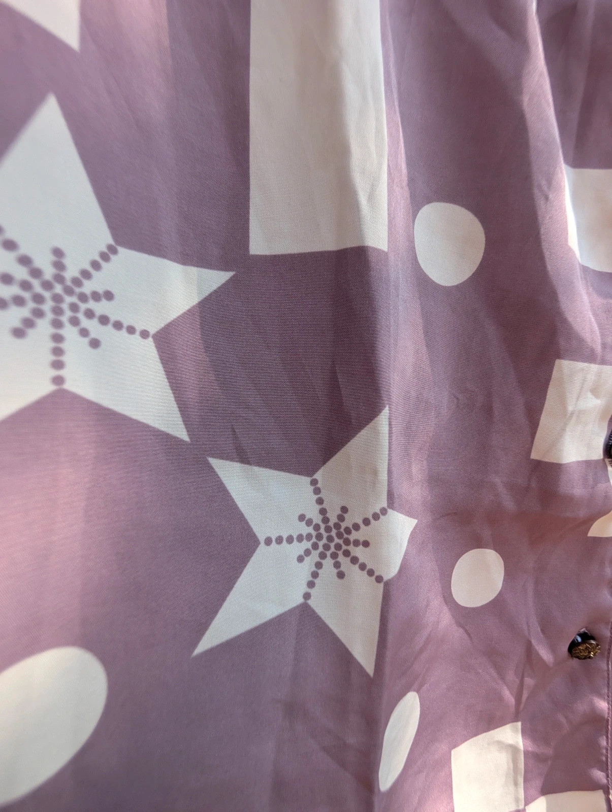 Vintage 80s Lilac Geometric Print Short Sleeve Blouse UK 16 - Image 7