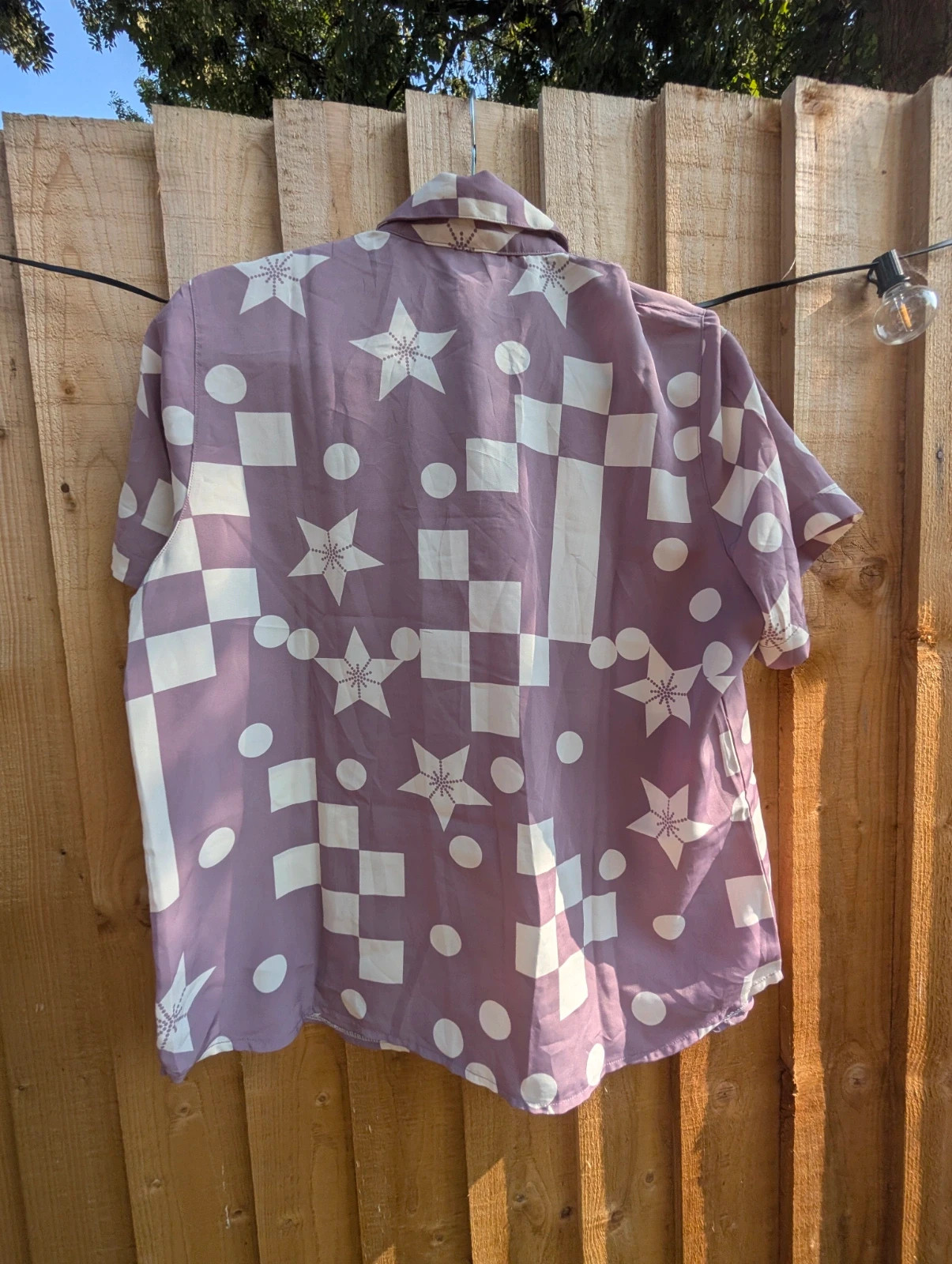 Vintage 80s Lilac Geometric Print Short Sleeve Blouse UK 16 - Image 8