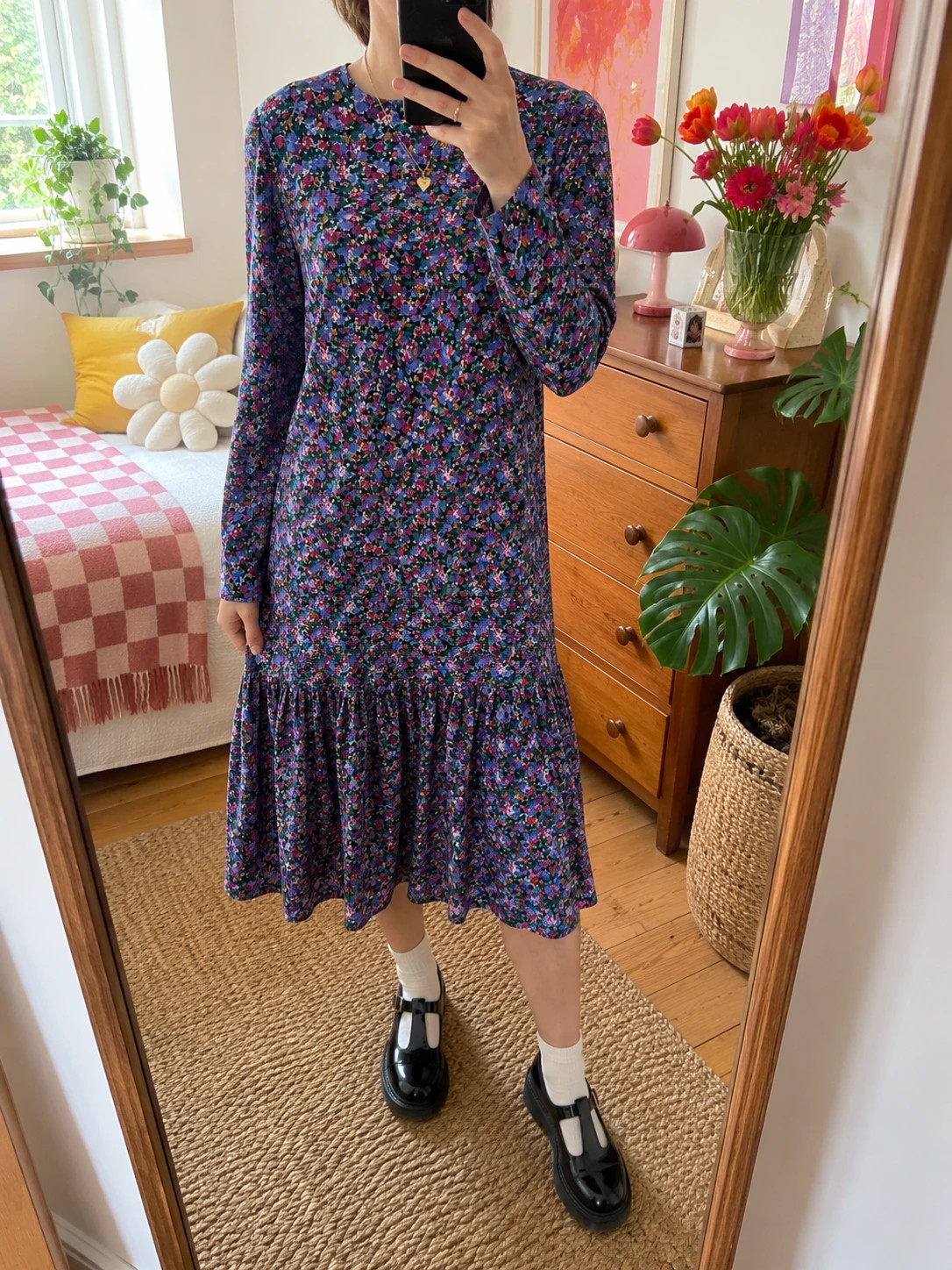 St Michael Vintage Floral Midi Dress UK 12 Long 80s 90s Cottagecore Drop Waist Tea Dress - Image 11