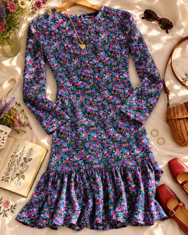 St Michael Vintage Floral Midi Dress UK 12 Long 80s 90s Cottagecore Drop Waist Tea Dress