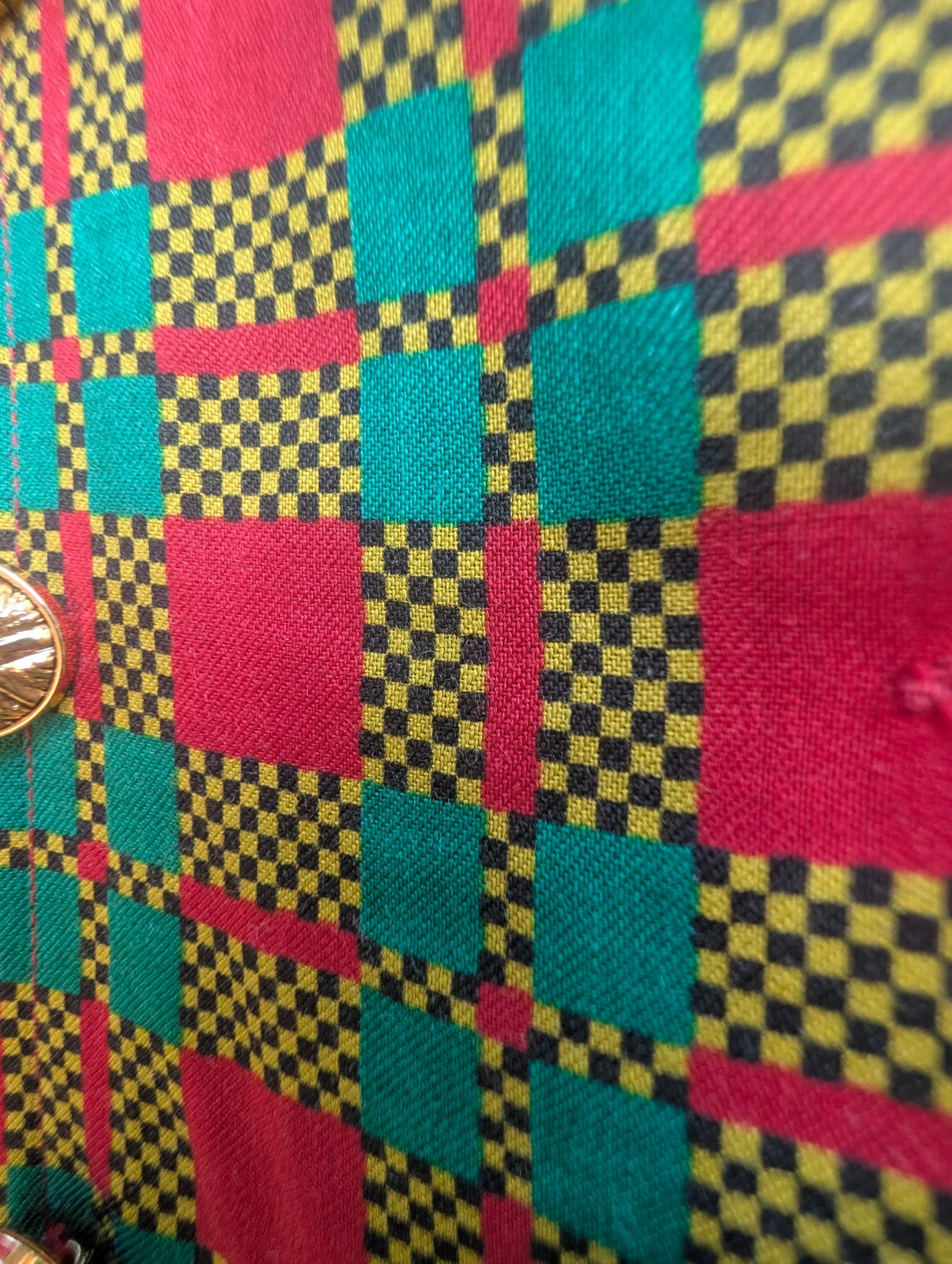 Vintage 80s Colourful Check Double-Breasted Coat Dress Gold Buttons Size 14 - Image 3