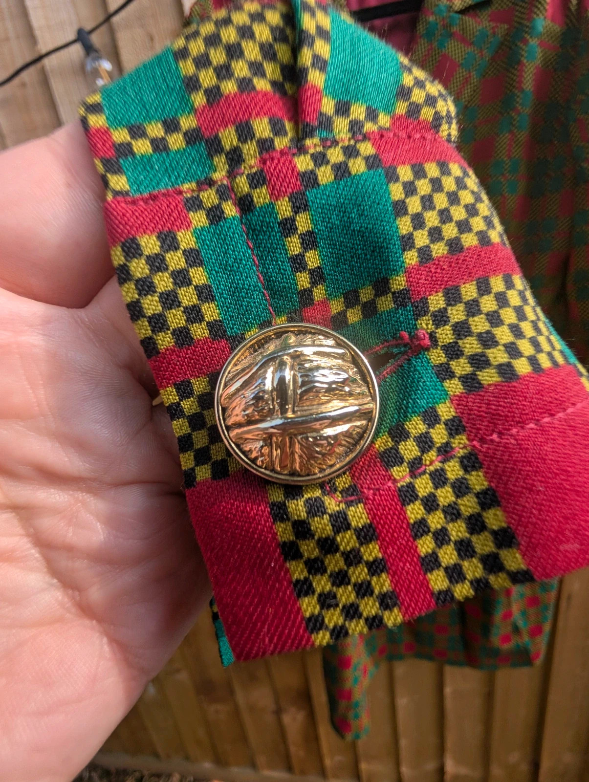 Vintage 80s Colourful Check Double-Breasted Coat Dress Gold Buttons Size 14 - Image 7