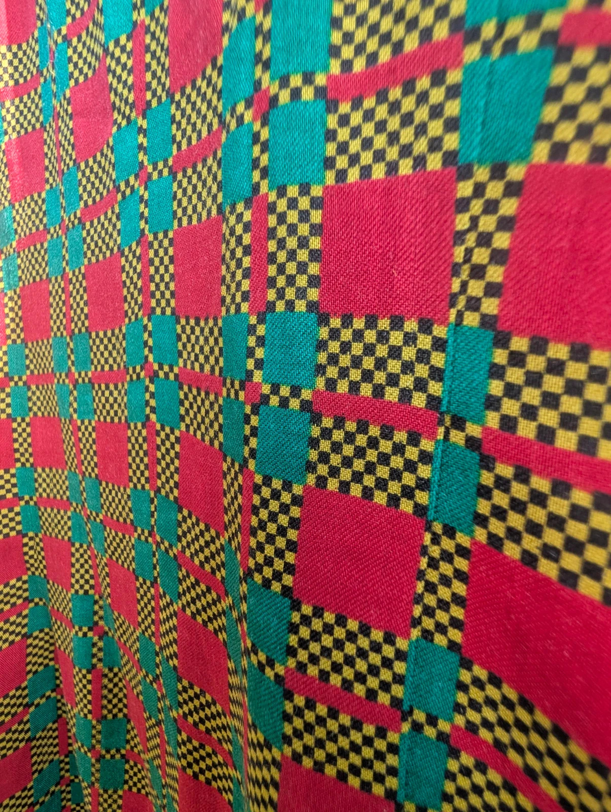 Vintage 80s Colourful Check Double-Breasted Coat Dress Gold Buttons Size 14 - Image 12