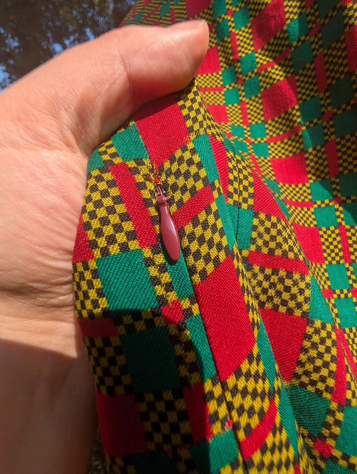 Vintage 80s Colourful Check Double-Breasted Coat Dress Gold Buttons Size 14 - Image 10
