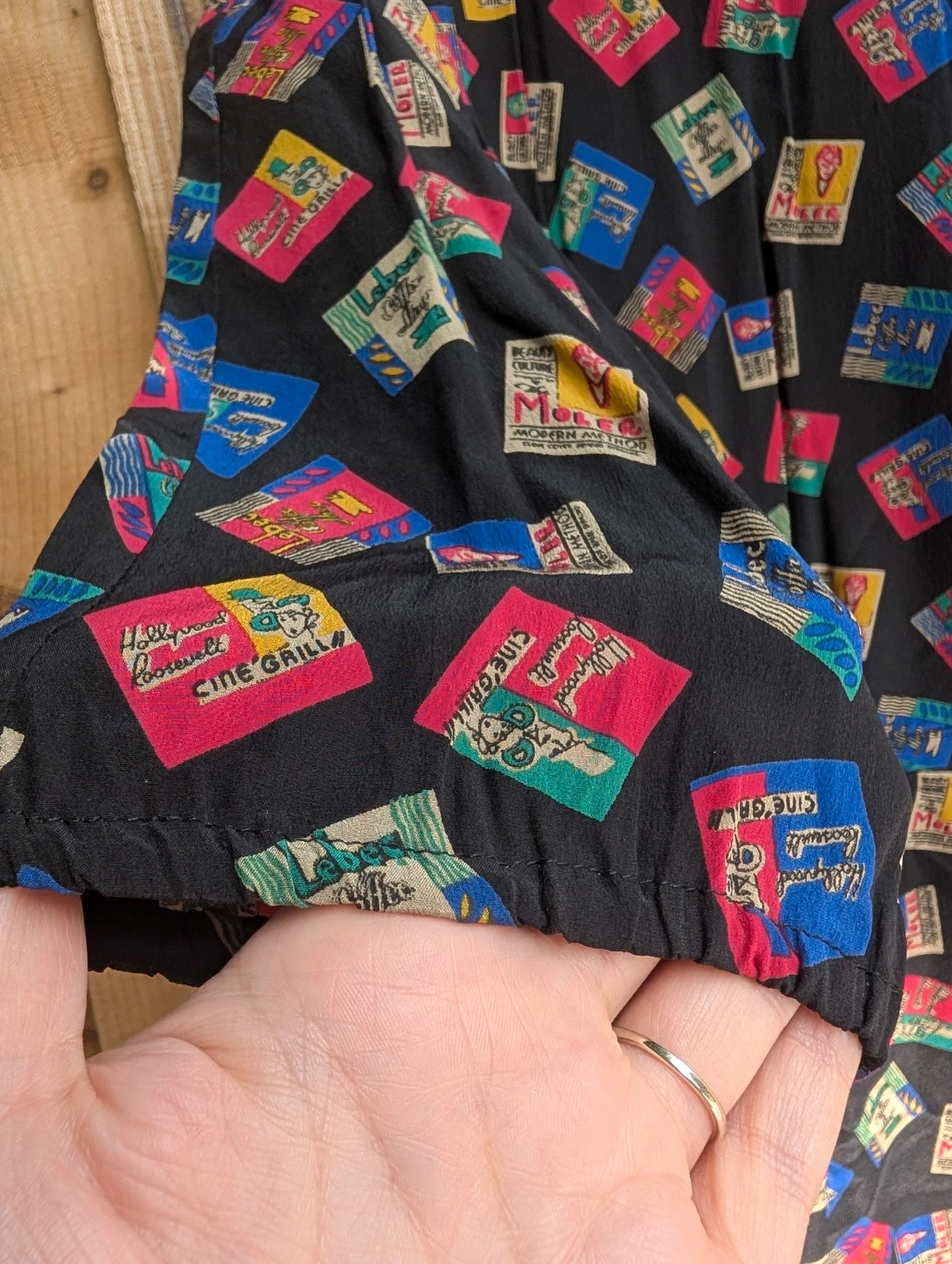 Ina Lima Vintage 80s 90s Black Postcard Print Midi Dress UK 12-14 Novelty Travel Shirt Dress - Image 10