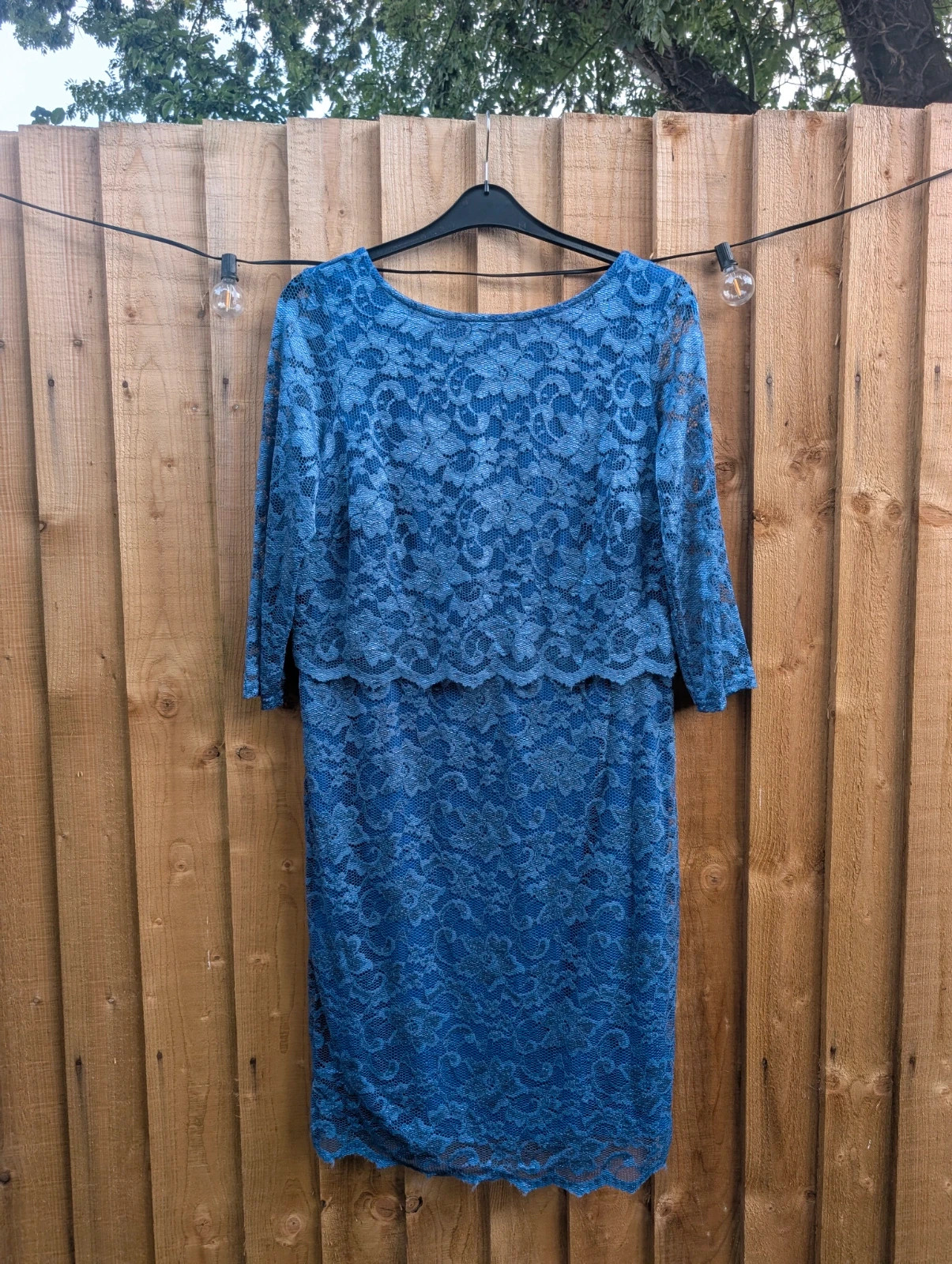 Nightingales Royal Blue Lace Overlay Occasion Dress UK 16 3/4 Sleeve - Image 2