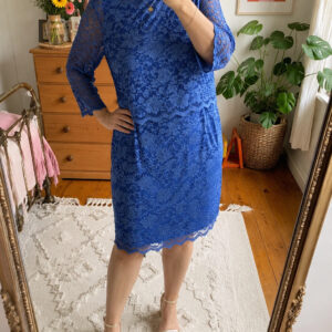 Nightingales Royal Blue Lace Overlay Occasion Dress UK 16 3/4 Sleeve