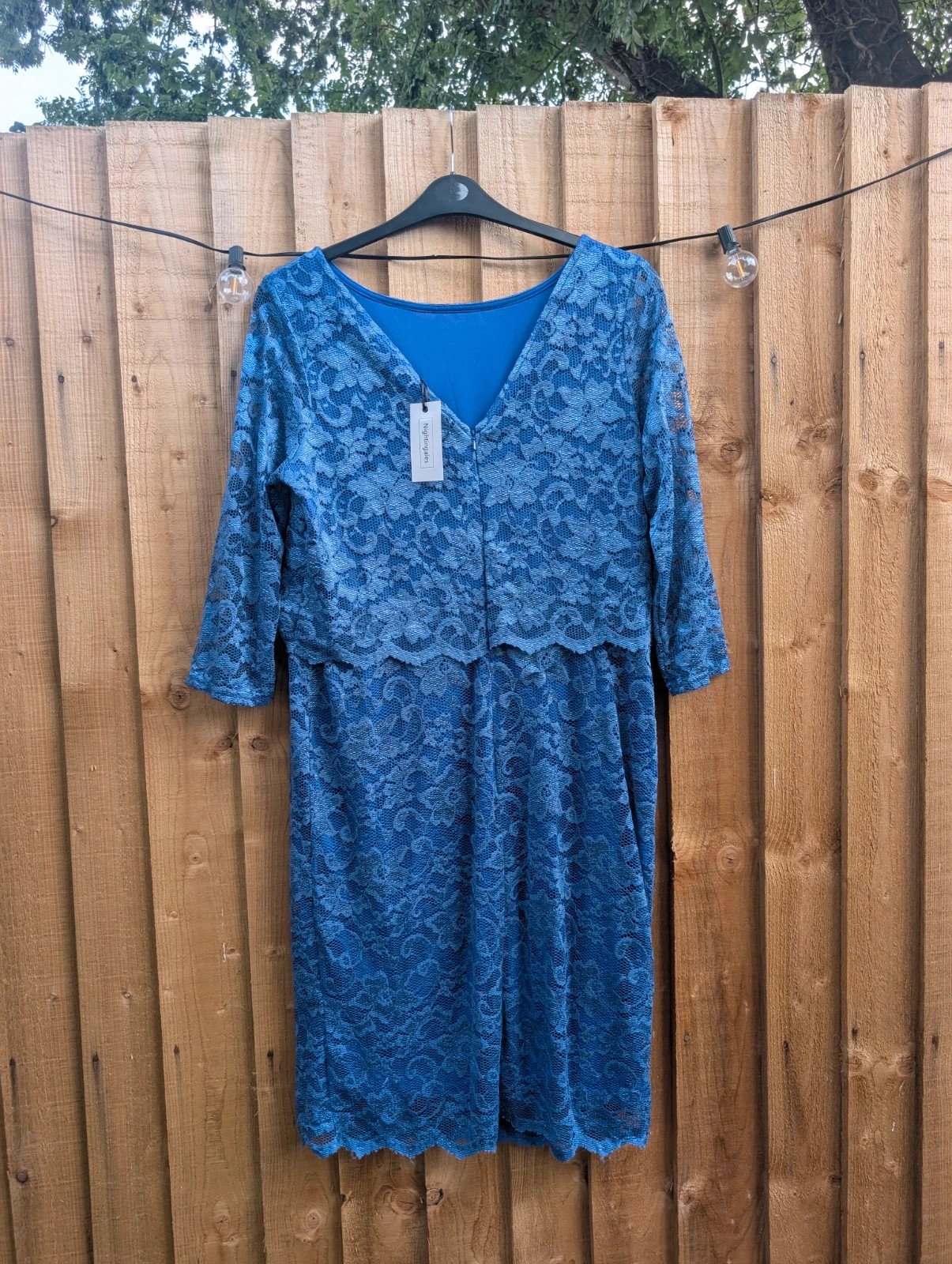 Nightingales Royal Blue Lace Overlay Occasion Dress UK 16 3/4 Sleeve - Image 6
