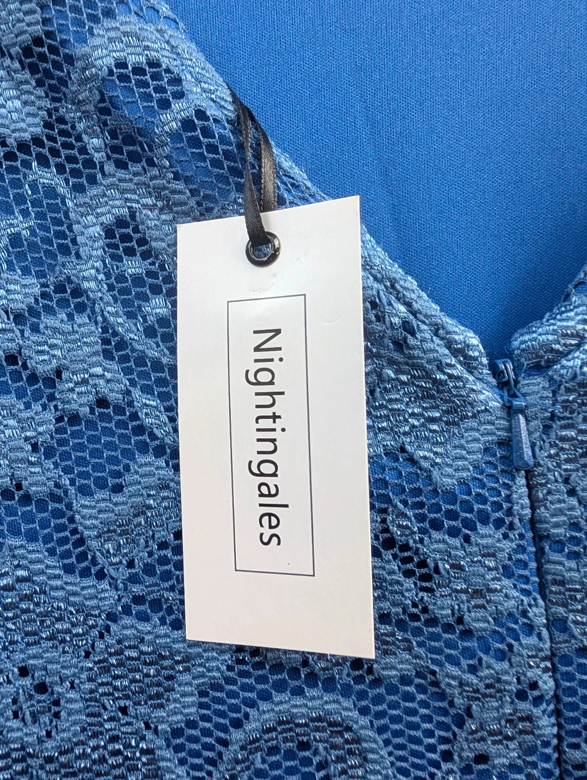 Nightingales Royal Blue Lace Overlay Occasion Dress UK 16 3/4 Sleeve - Image 7
