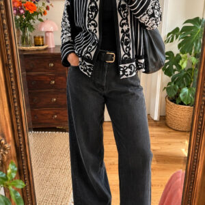 Joseph Ribkoff Vintage 90s Black & White Pattern Zip Jacket UK 12 Graphic Print Stretch Top