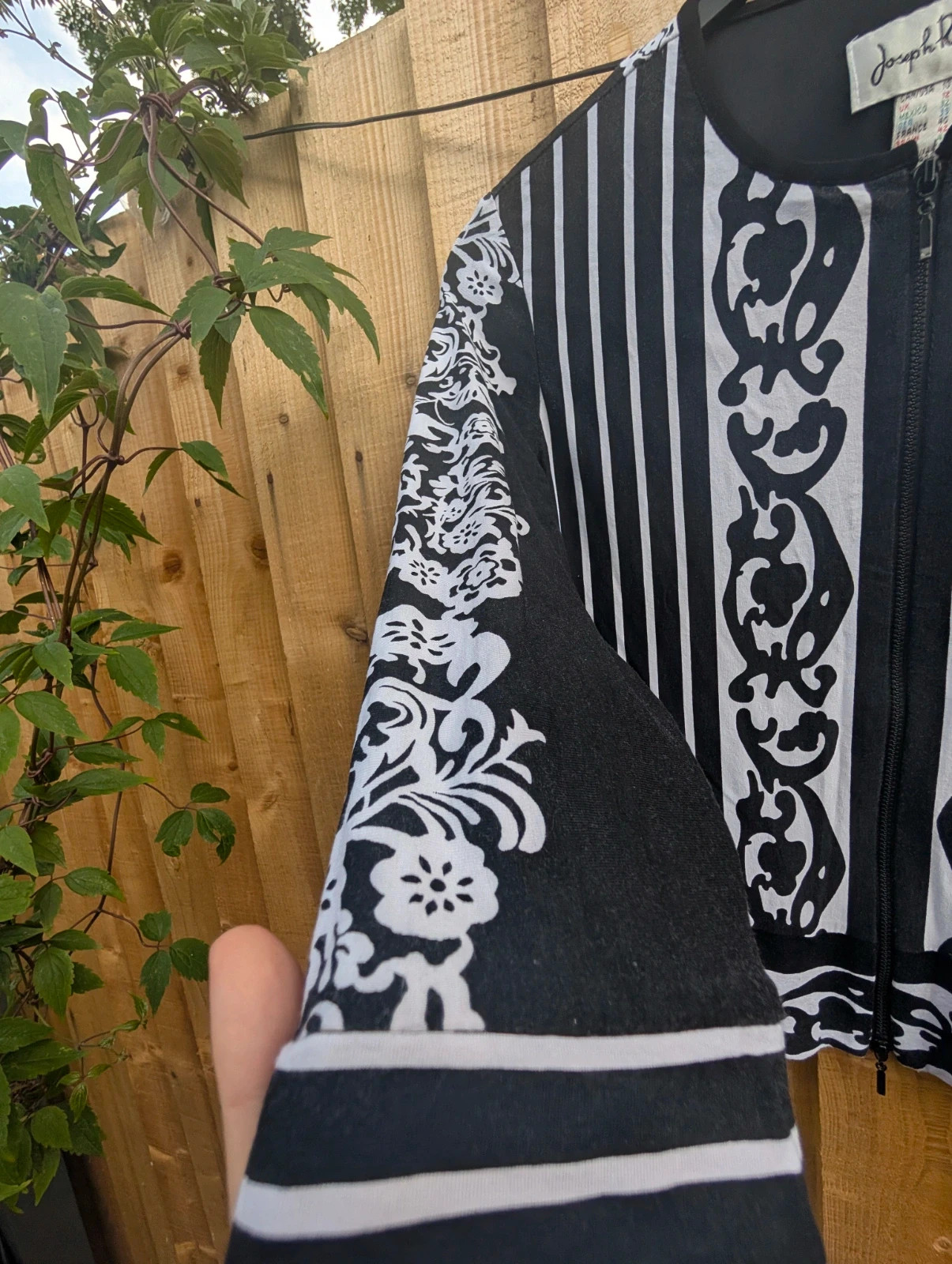 Joseph Ribkoff Vintage 90s Black & White Pattern Zip Jacket UK 12 Graphic Print Stretch Top - Image 6