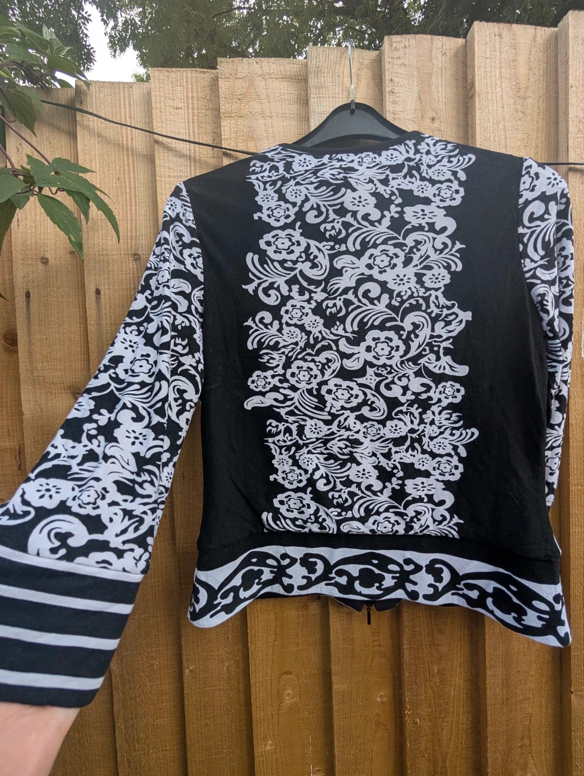 Joseph Ribkoff Vintage 90s Black & White Pattern Zip Jacket UK 12 Graphic Print Stretch Top - Image 10