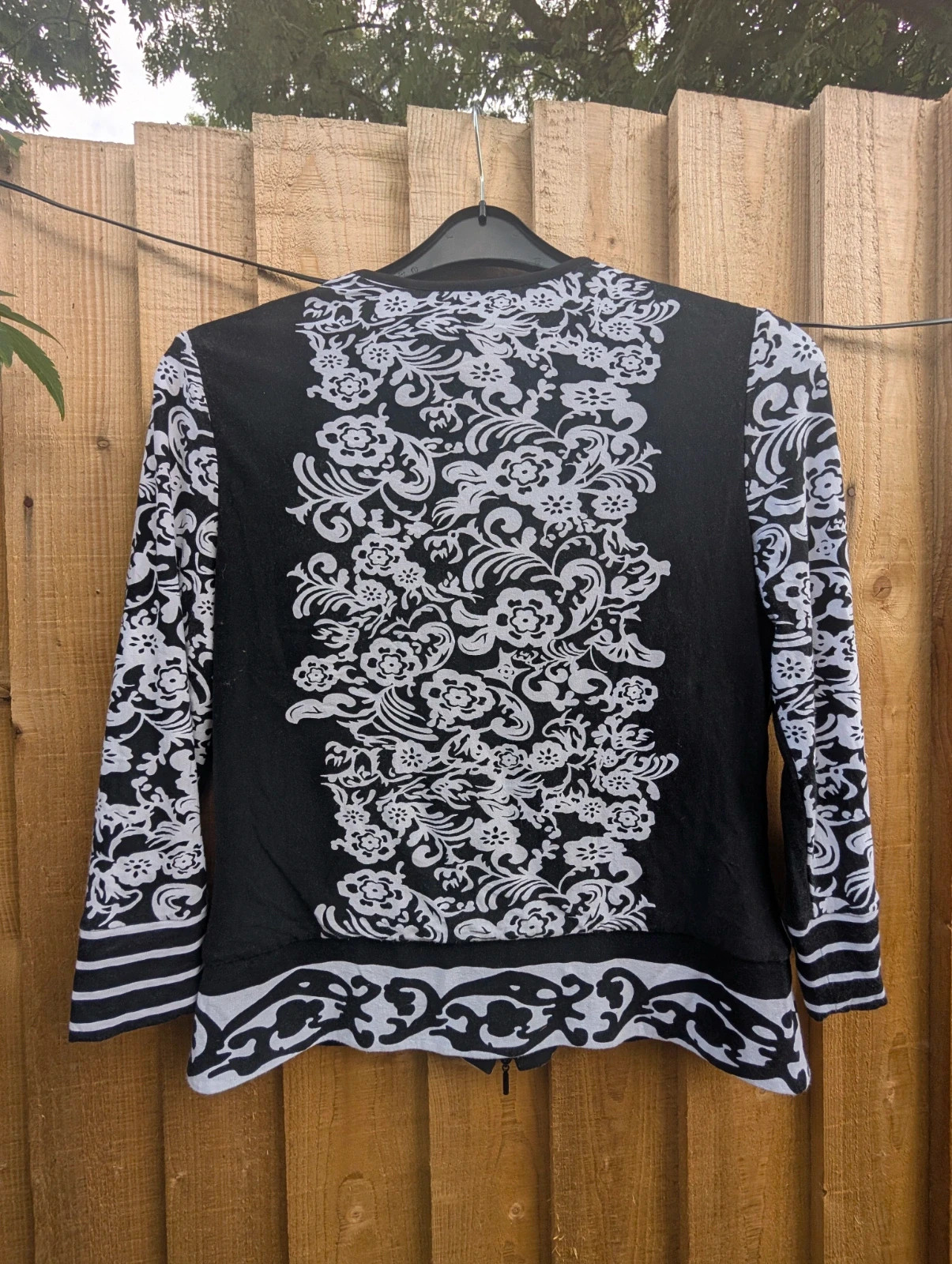 Joseph Ribkoff Vintage 90s Black & White Pattern Zip Jacket UK 12 Graphic Print Stretch Top - Image 12